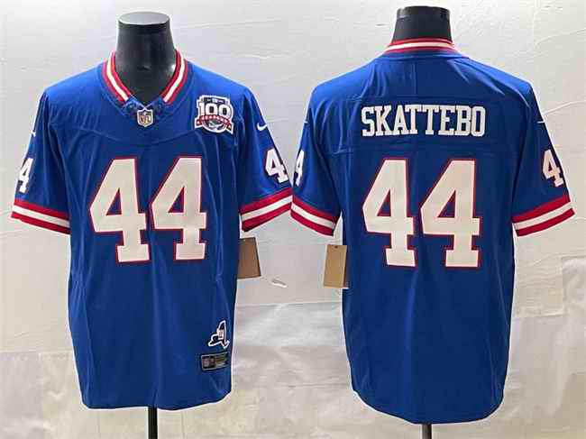 Men's New York Giants #44 Cam Skattebo Royal 2025 Draft F.U.S.E. 100th Season & State Patch Vapor Limited Stitched Football Jersey